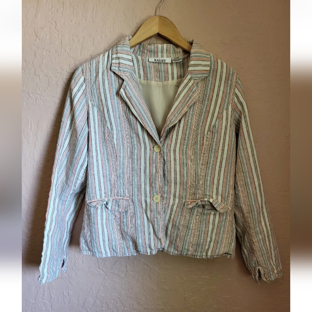 Ralsey Womens 10P 100% Linen Striped Blazer Lined